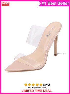 Clear Pointed Toe Stiletto Heels Transparent Strap Slip On Mules